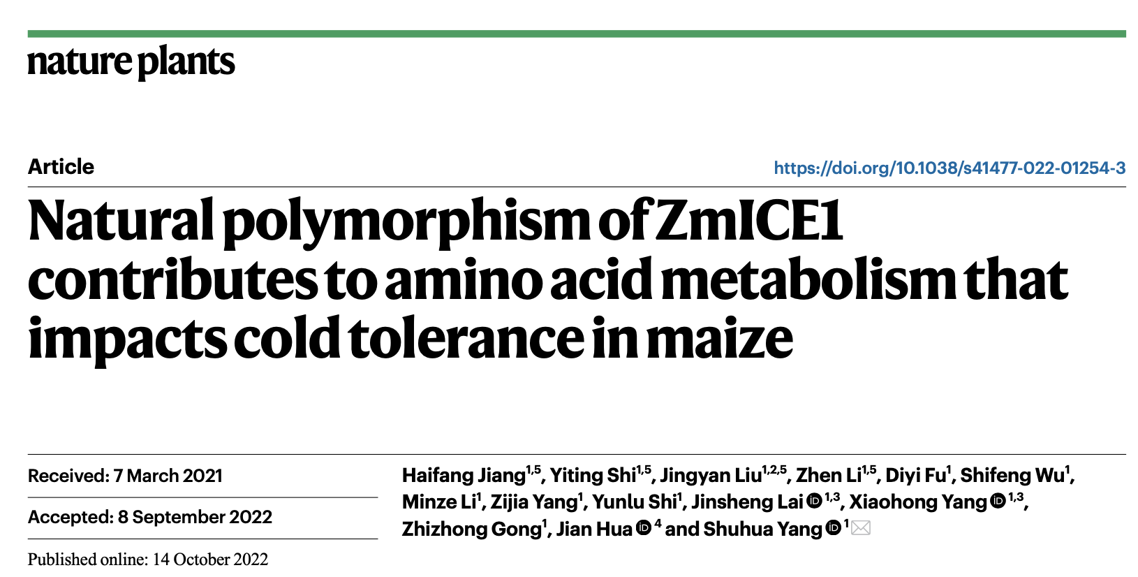 Natural polymorphism of ZmICE1 contributes to amino acid metabolism that impacts cold tolerance in maize